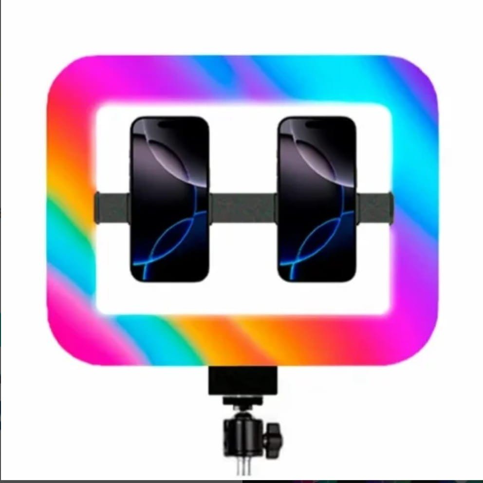 NeePho MJ-35 RGB Ring Light | Large Square Ring Light with Dual Phone Holders | 16 RGB Colors + 3 Light Modes | For TikTok, YouTube, Live Stream
